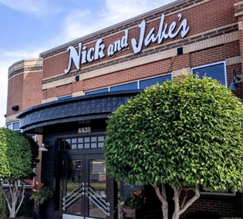 The brick front entrance of Nick and Jake's in Overland Park